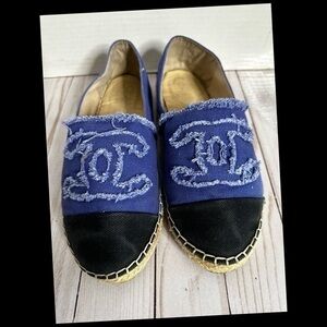 Chanel Black/Blue Canvas Espadrille CC